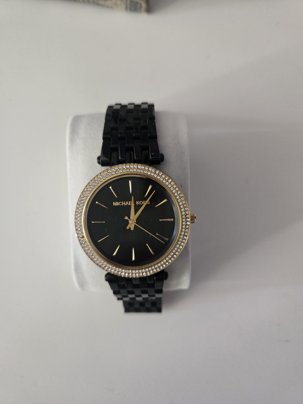 Michael Kors Black Dial Watch with Gold Crystal Bezel